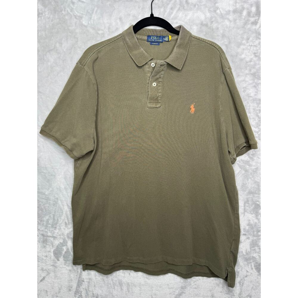 Polo Ralph Lauren Polo Shirt Men XL Olive Green Classic Fit Pique Cotton Preppy